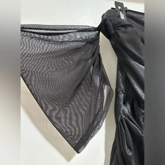 ASOS DESIGN bandeau corset mesh satin midi dress in black - Picture 5 of 11